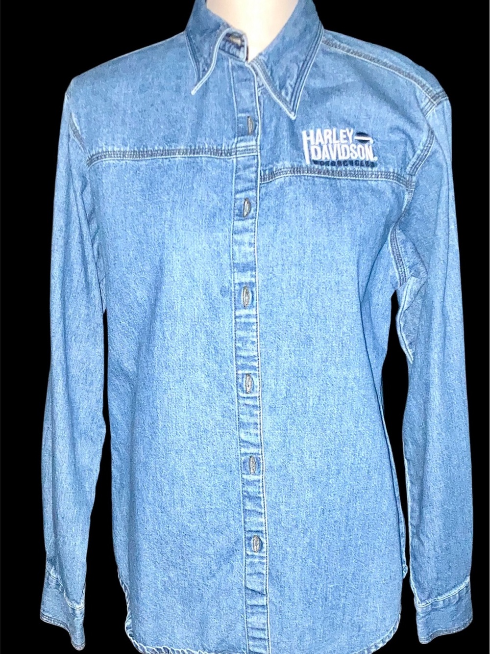 Harley Davidson Denim Button Down Long Sleeve Shirt. Medium